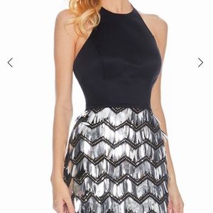 Homecoming formal short black silver dress 8 Ashley lauren disco